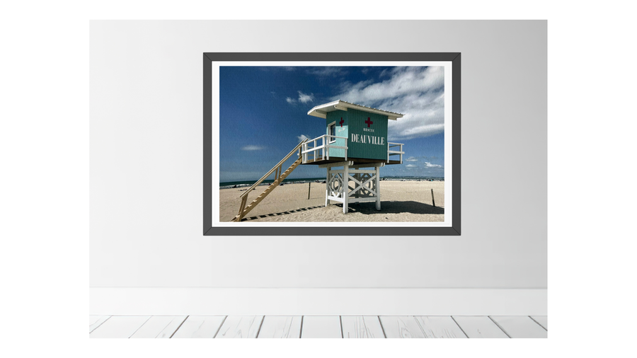 Life guard station at Deauville beach, France giclée print