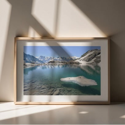 Blue crystal clear French Alpine lake calming wall decor