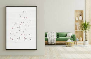 Skiers and snow covered mountains giclée wall decor. Multiple sizes available