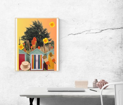 Orange collage giclée wall decor. Available in multiple sizes