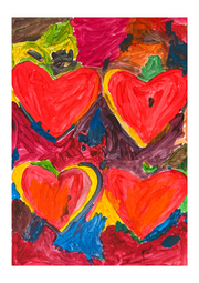 A4 Fine art giclée print: Love hearts. Bold and colourful hearts on 310gsm Hahnemühle German etching paper