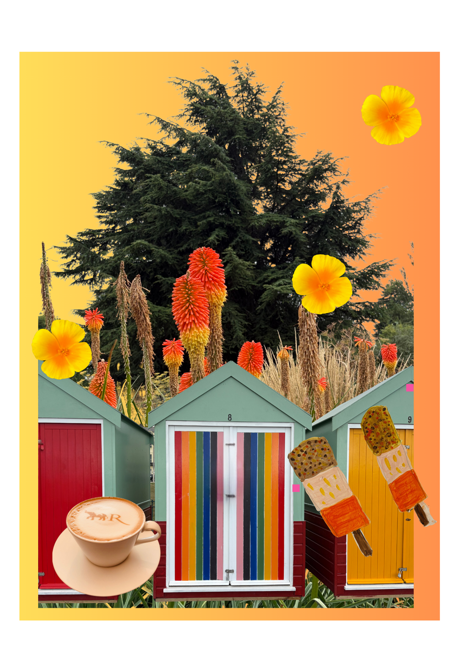 Orange collage giclée wall decor. Available in multiple sizes