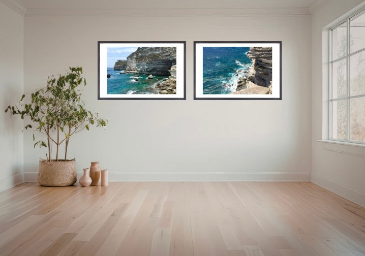 Bonifacio Corsica coastal cliff giclée prints, turquoise sea photography set of 2