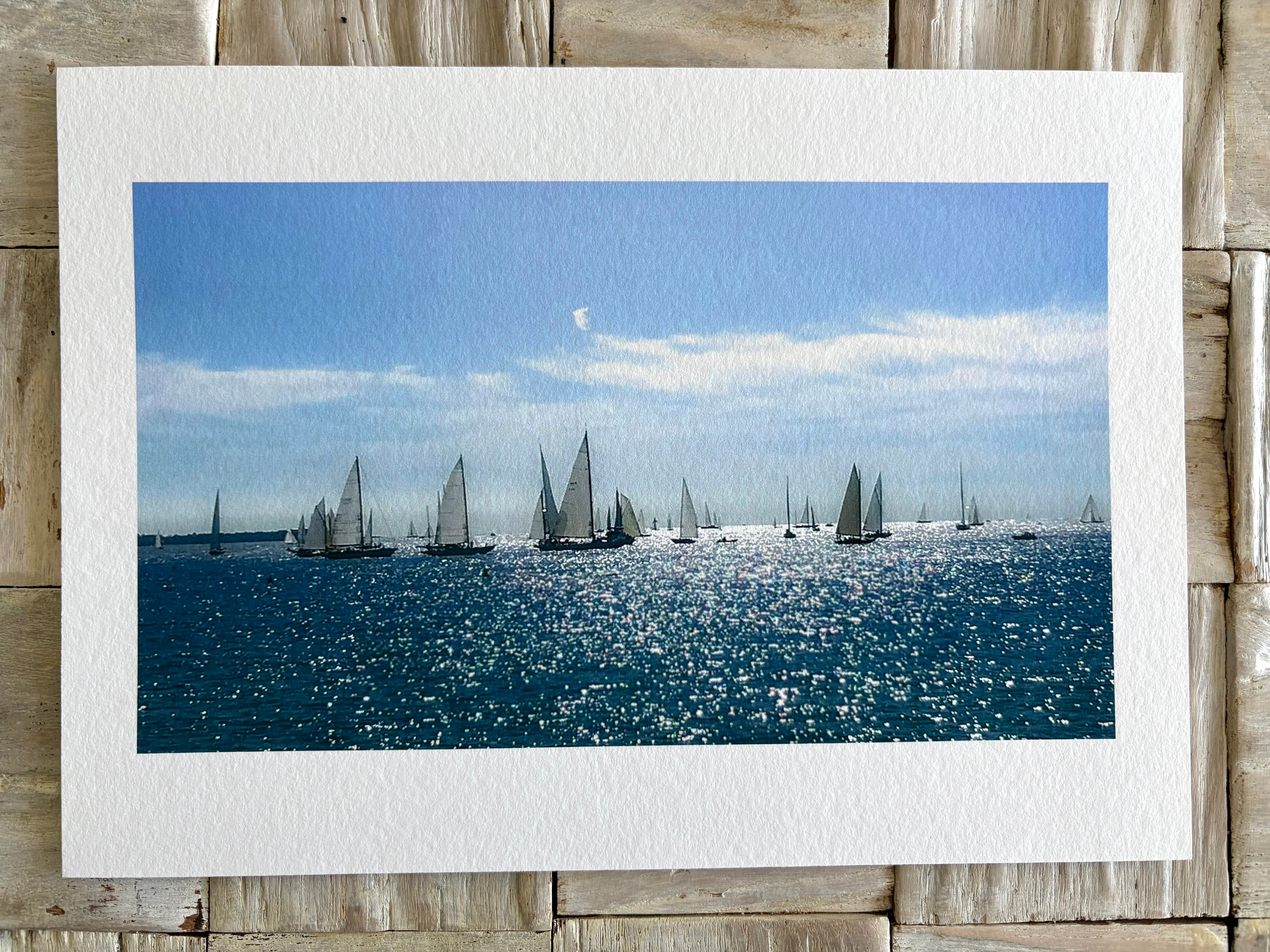 Sailing boat regatta in a sparkling blue mediterranean sea fine art giclée print