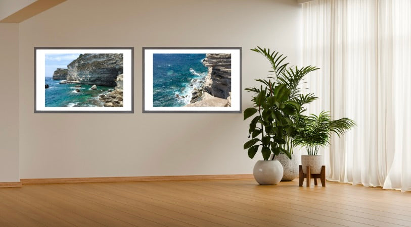 Bonifacio Corsica coastal cliff giclée prints, turquoise sea photography set of 2