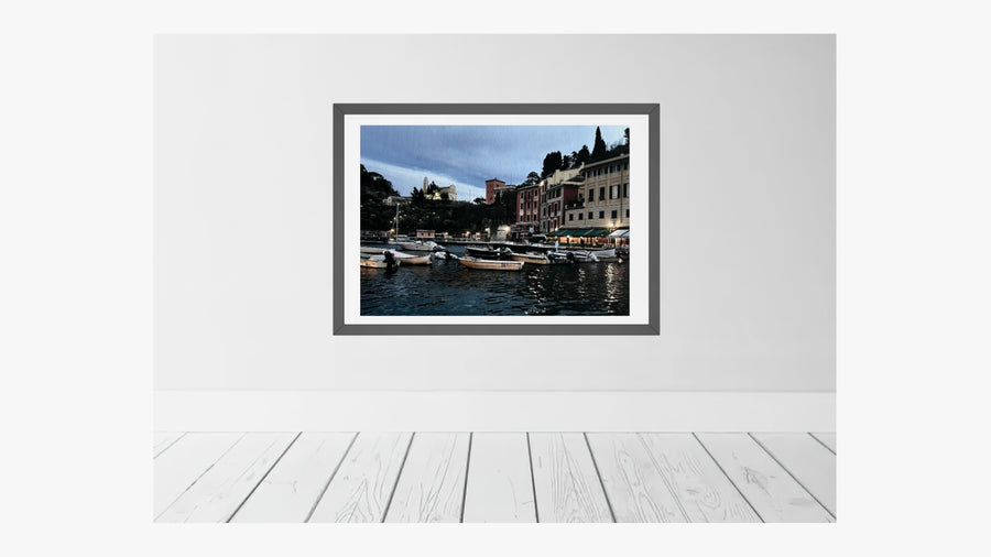 Portofino, Italian harbour at dusk. Fine art wall giclée print