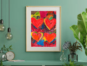A4 Fine art giclée print: Love hearts. Bold and colourful hearts on 310gsm Hahnemühle German etching paper