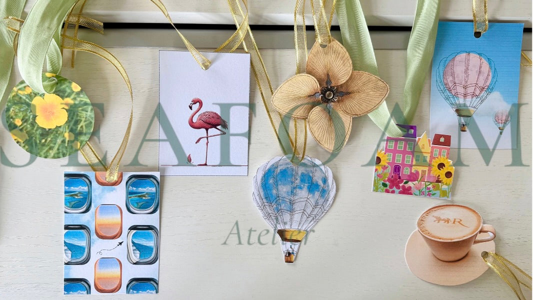 Spring/Summer gift tag instant download & print. Cats, coffee, hot air balloons, ice lollies, flamingos and more