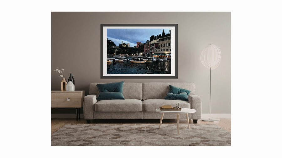 Portofino, Italian harbour at dusk. Fine art wall giclée print