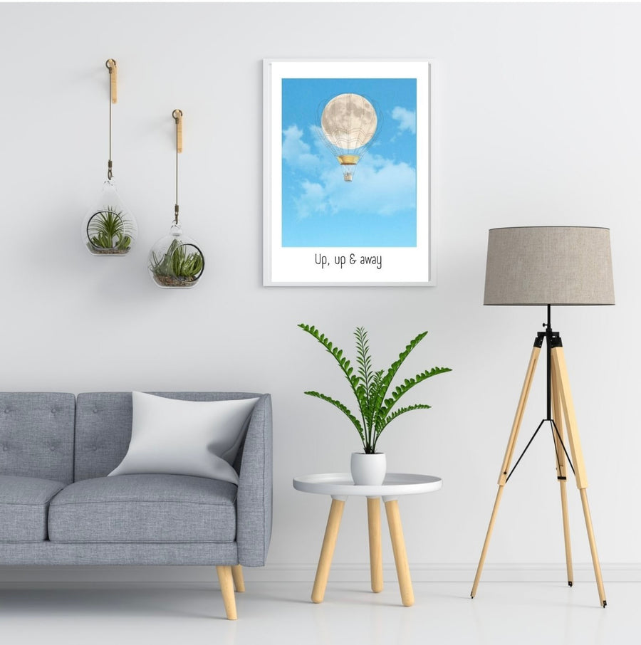Fine art giclée print: Up, up and away, full moon tethered hot air balloon
