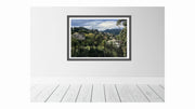 Rapallo, hillside villas and tropical palms in Italian Riviera. Fine art wall giclée print