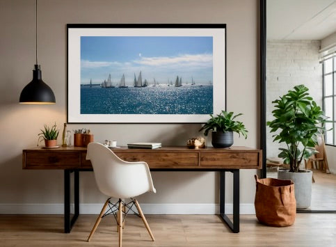 Sailing boat regatta in a sparkling blue mediterranean sea fine art giclée print