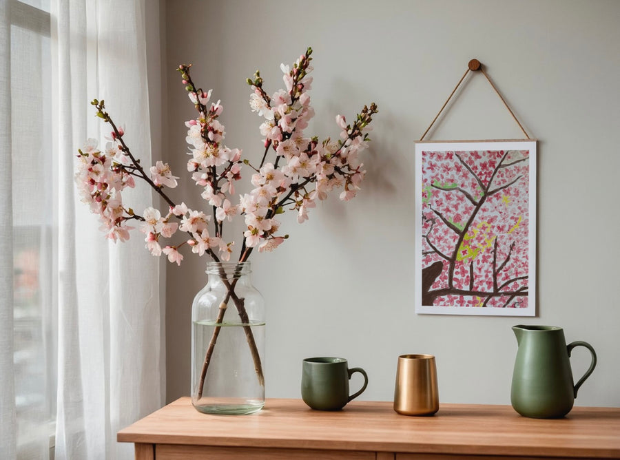 Pink blossom flowers fine art giclée print. Multiple sizes available