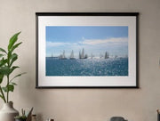 Sailing boat regatta in a sparkling blue mediterranean sea fine art giclée print