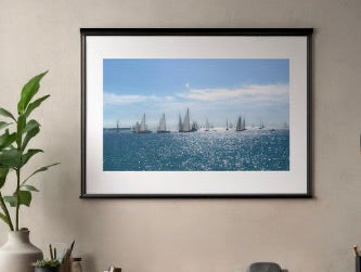 Sailing boat regatta in a sparkling blue mediterranean sea fine art giclée print