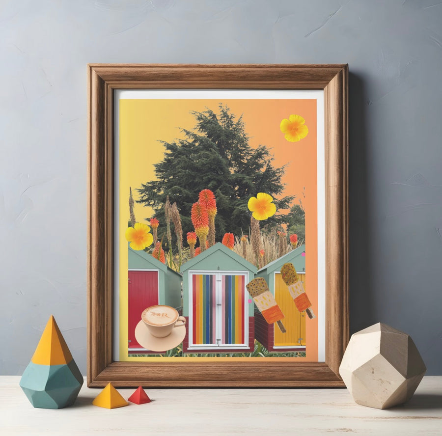 Orange collage giclée wall decor. Available in multiple sizes