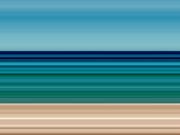 A flat, abstract horizontal color layout  of a beach in the South of France with a large blue upper area and multiple teal, green, and brown bands below.