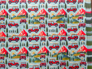 Mountain adventures in a red 4 x 4 off road vehicle wrapping paper. FSC certified, uncoated, 120gsm, 500mm x700mm