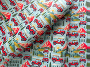 Mountain adventures in a red 4 x 4 off road vehicle wrapping paper. FSC certified, uncoated, 120gsm, 500mm x700mm