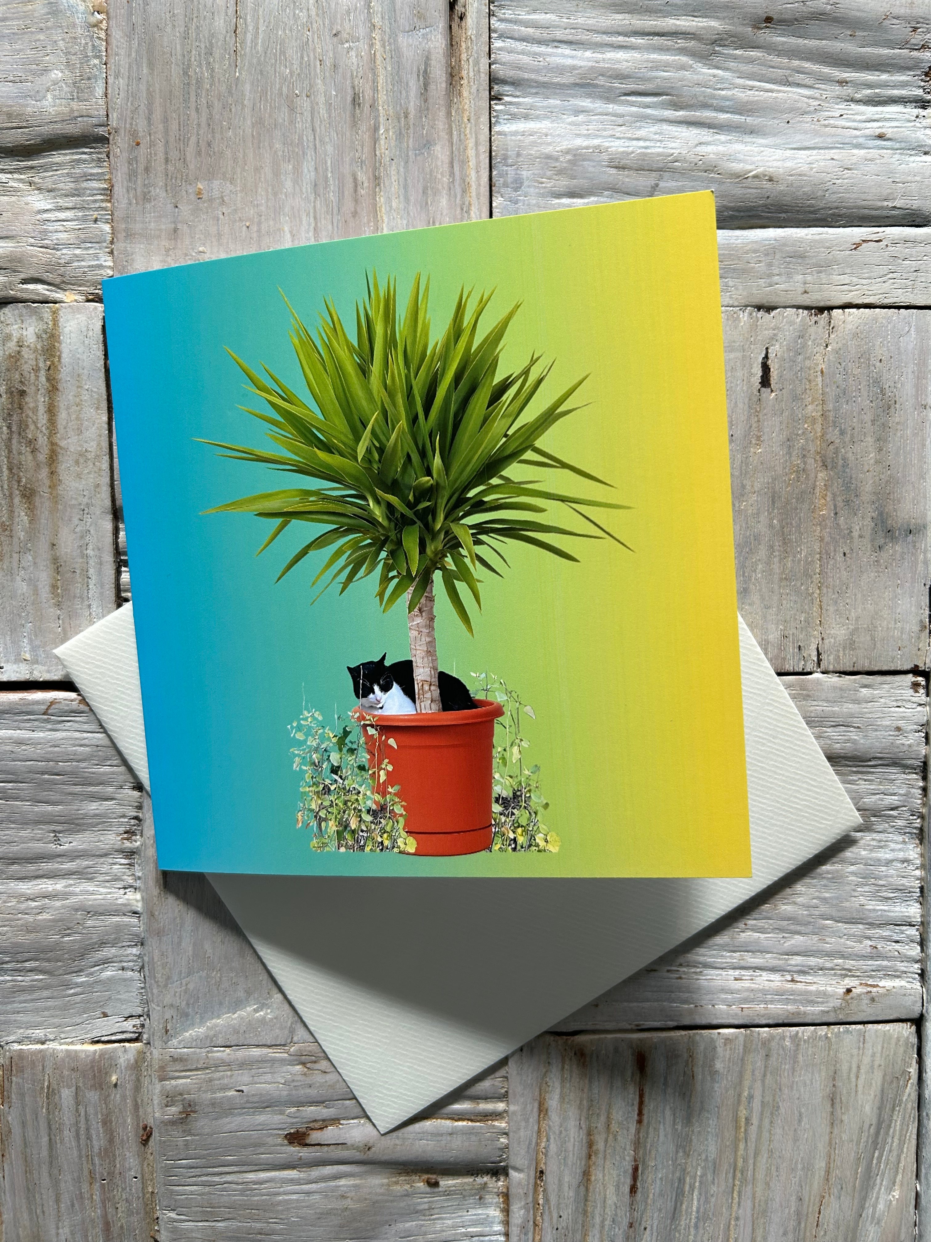 Carte de vœux avec chat endormi. Une carte, vierge à l'intérieur