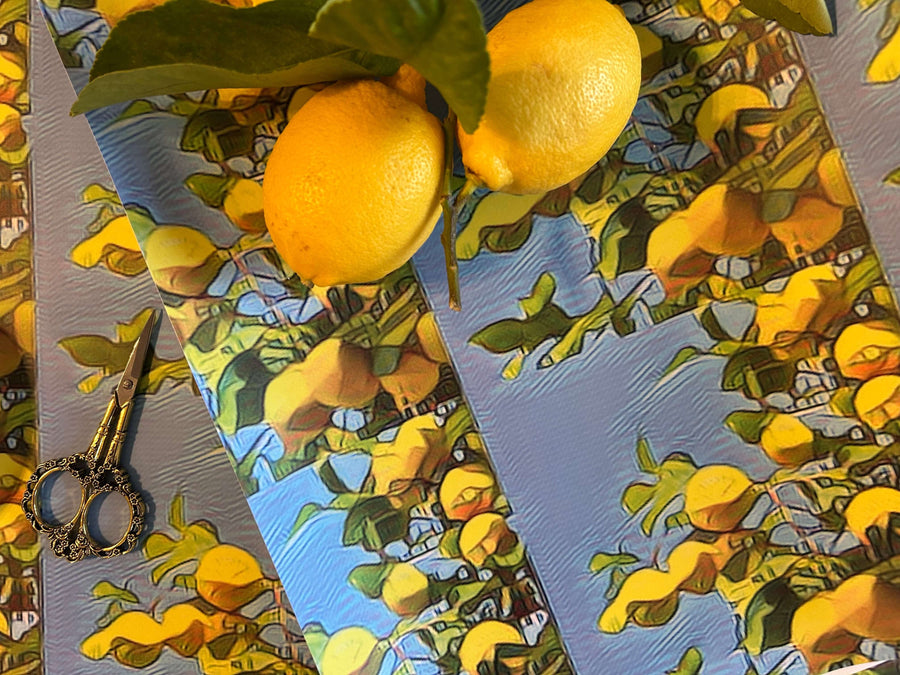 Amalfi lemons wrapping paper. Italian mediterranean summer design 120gsm, 500mm x 700mm