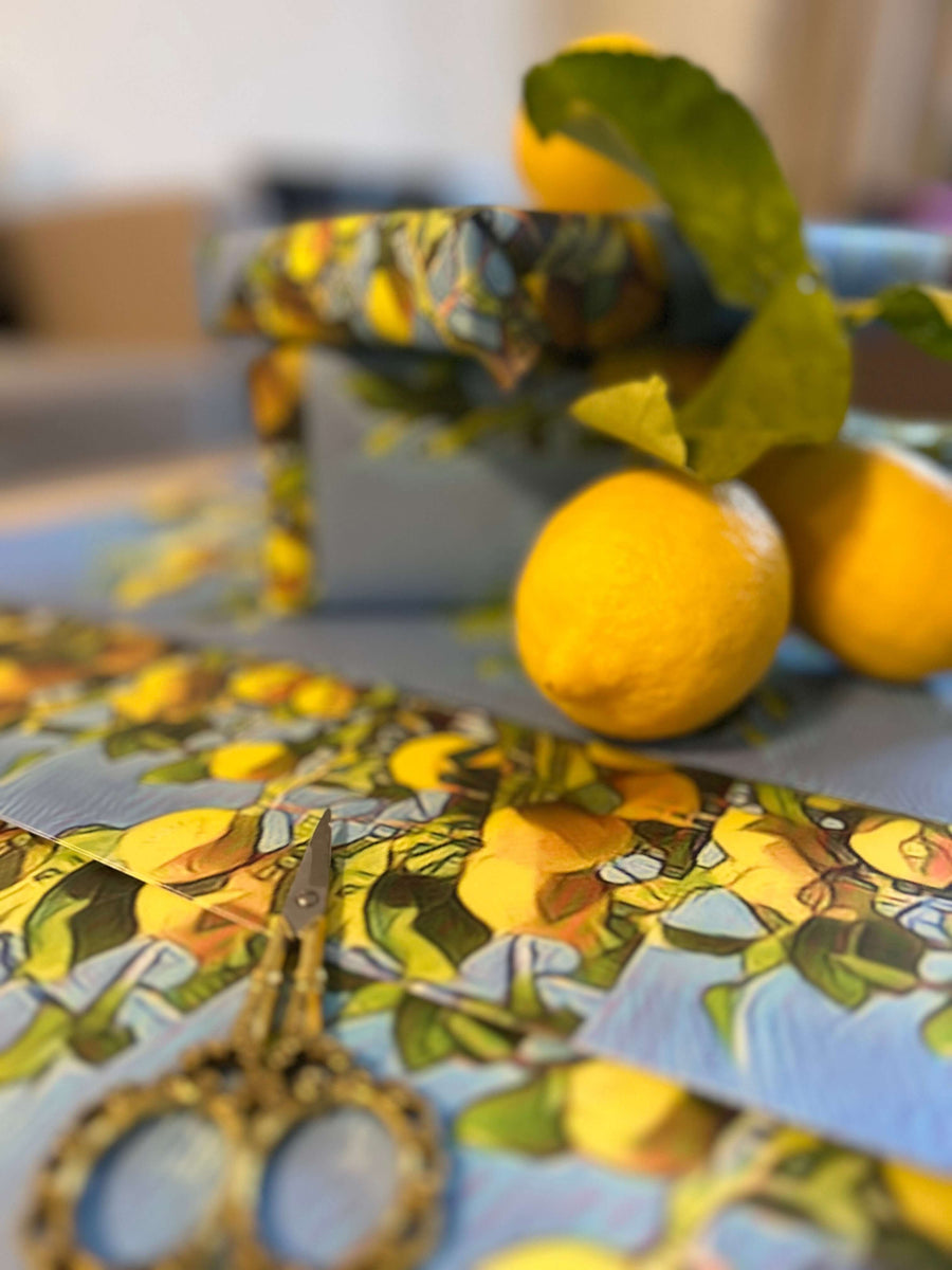 Amalfi lemons wrapping paper. Italian mediterranean summer design 120gsm, 500mm x 700mm