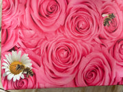 Pink roses, bees & daisies wrapping paper. FSC certified, uncoated, 120gsm, 500mm x 700mm