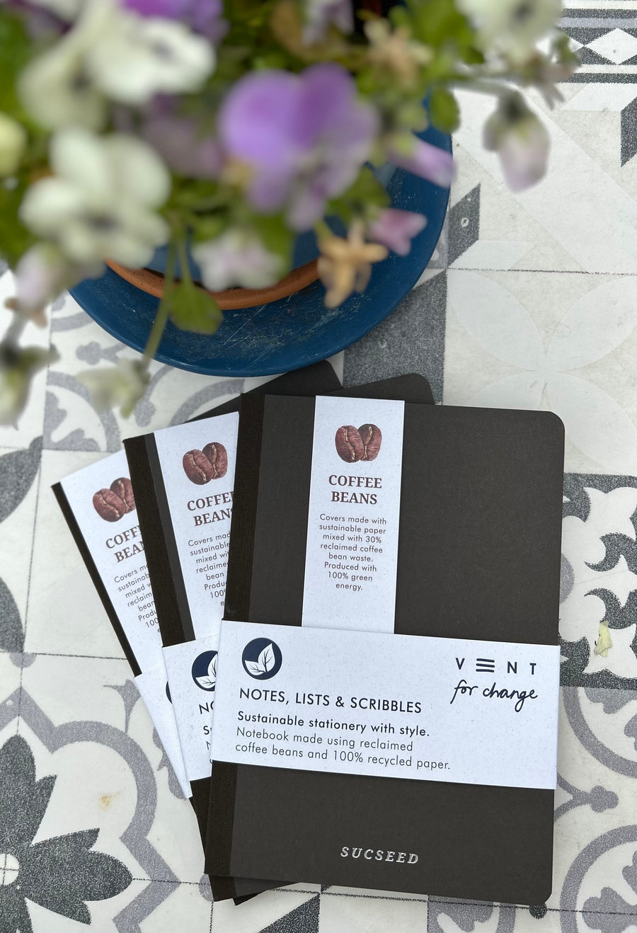 Reclaimed kiwi, coffee beans, cherry or lavender (15cm x 21cm) notebooks