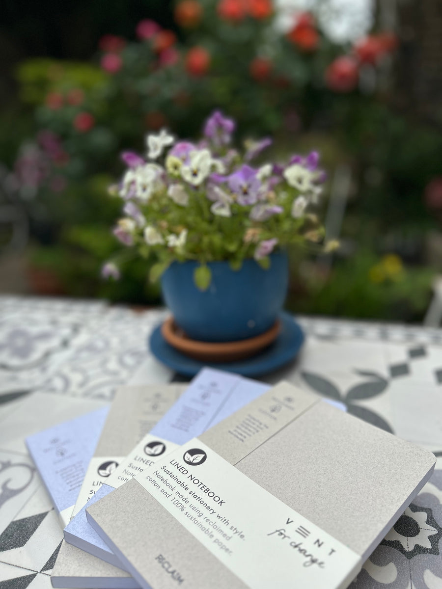 Reclaimed cotton  15cm x 21cm notebook – sustainable lined journal.