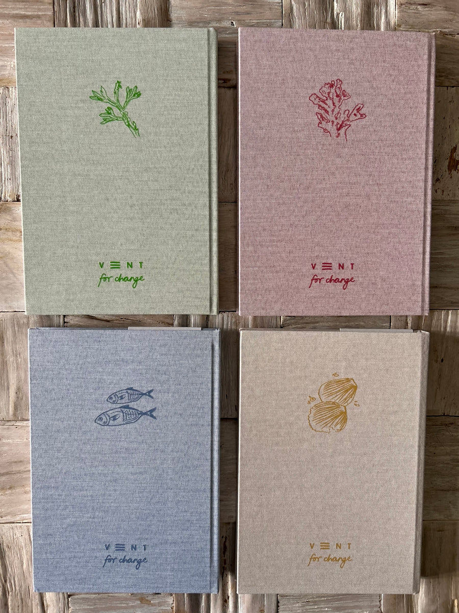 Recycled ocean plastic notebooks 15cm x 21 cm – sustainable hardback journal