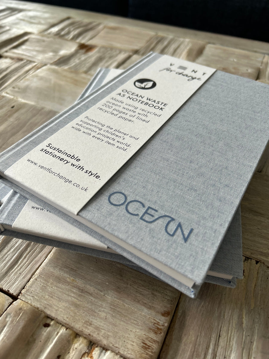 Recycled ocean plastic notebooks 15cm x 21 cm – sustainable hardback journal