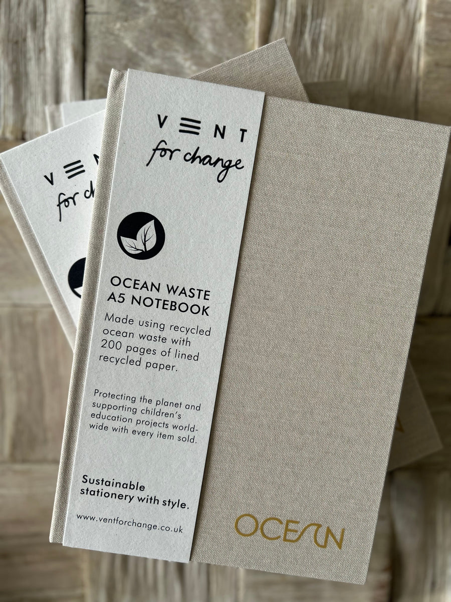 Recycled ocean plastic notebooks 15cm x 21 cm – sustainable hardback journal