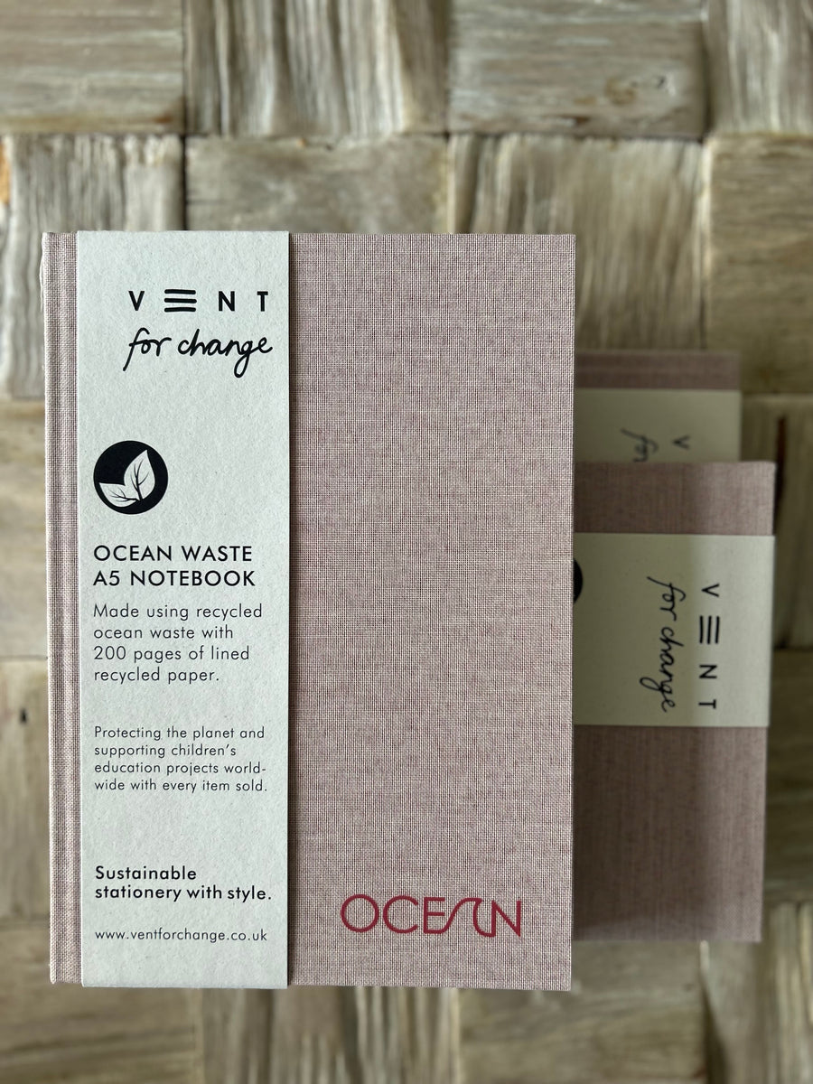 Recycled ocean plastic notebooks 15cm x 21 cm – sustainable hardback journal
