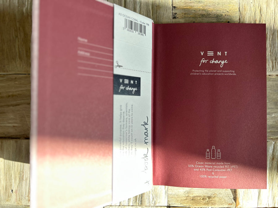 Recycled ocean plastic notebooks 15cm x 21 cm – sustainable hardback journal