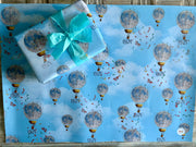 Baby boy full moon hot air balloon wrapping paper. FSC certified, uncoated, 120gsm, 500mm x 700mm