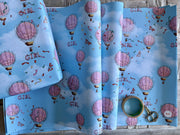 Baby girl full moon hot air balloon wrapping paper. FSC certified, uncoated, 120gsm, 500mm x 700mm