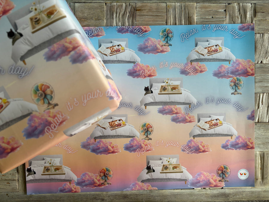 Breakfast in bed & chilling out wrapping paper. FSC certified, uncoated, 120gsm, 500mm x 700mm