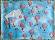 Baby girl full moon hot air balloon wrapping paper. FSC certified, uncoated, 120gsm, 500mm x 700mm