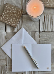 Breakfast in bed & chilling out greeting card with hand embossed envelope. FSC certified with small cup of coffee printed inside. Blank for your own message