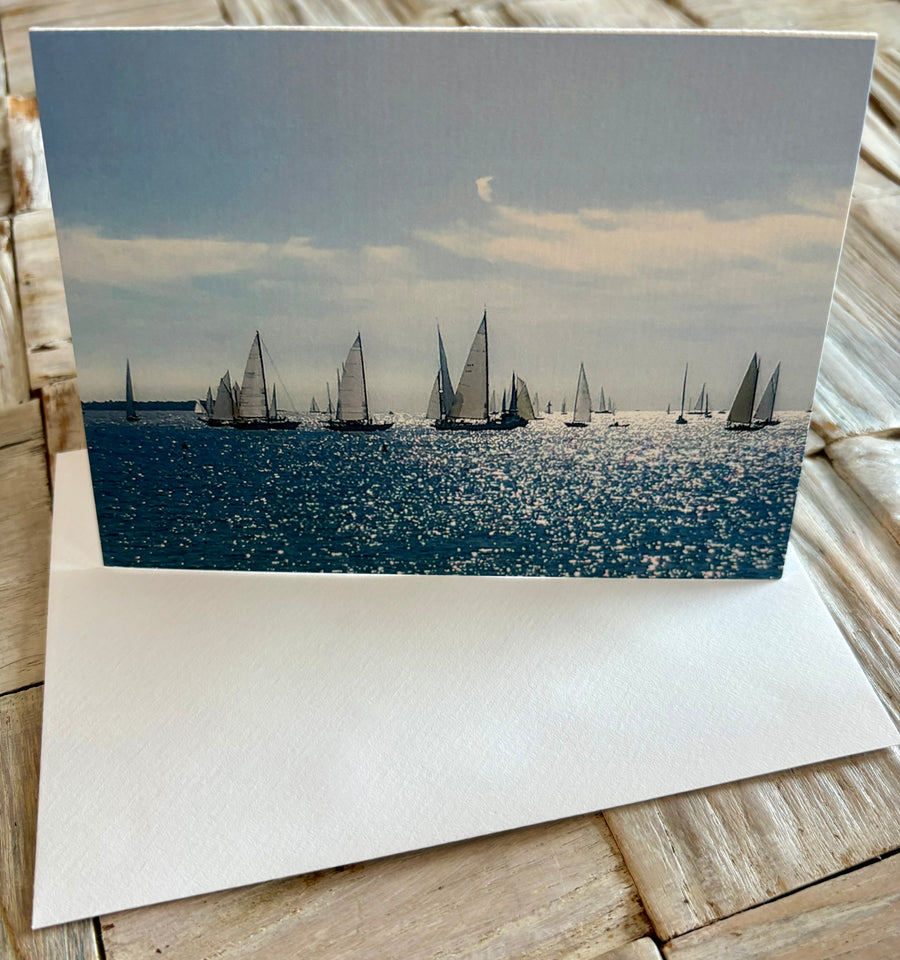 Sailing boat regatta in the French Riviera greeting card