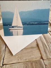 Sail boat in Lake Geneva card. Blank inside