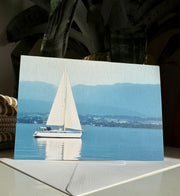 Sail boat in Lake Geneva card. Blank inside