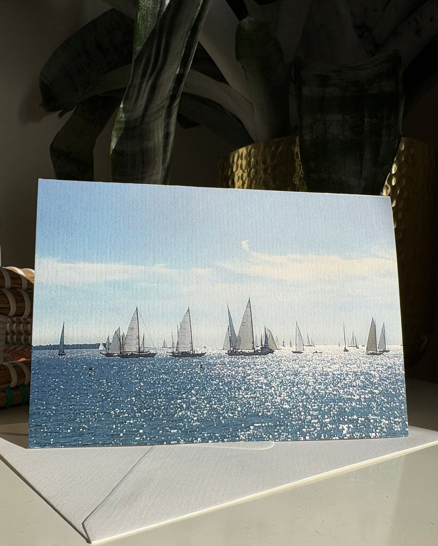 Sailing boat regatta in the French Riviera greeting card