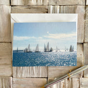 Sailing boat regatta in the French Riviera greeting card