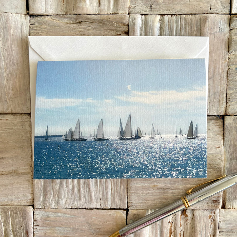 Sailing boat regatta in the French Riviera greeting card