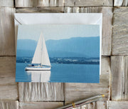 Sail boat in Lake Geneva card. Blank inside