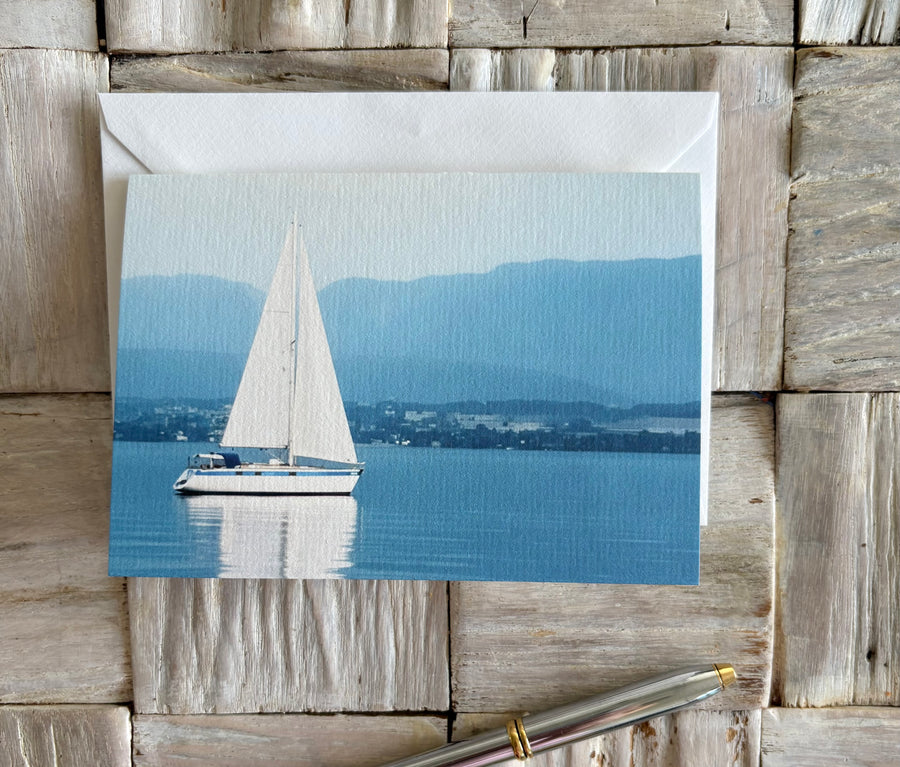 Sail boat in Lake Geneva card. Blank inside