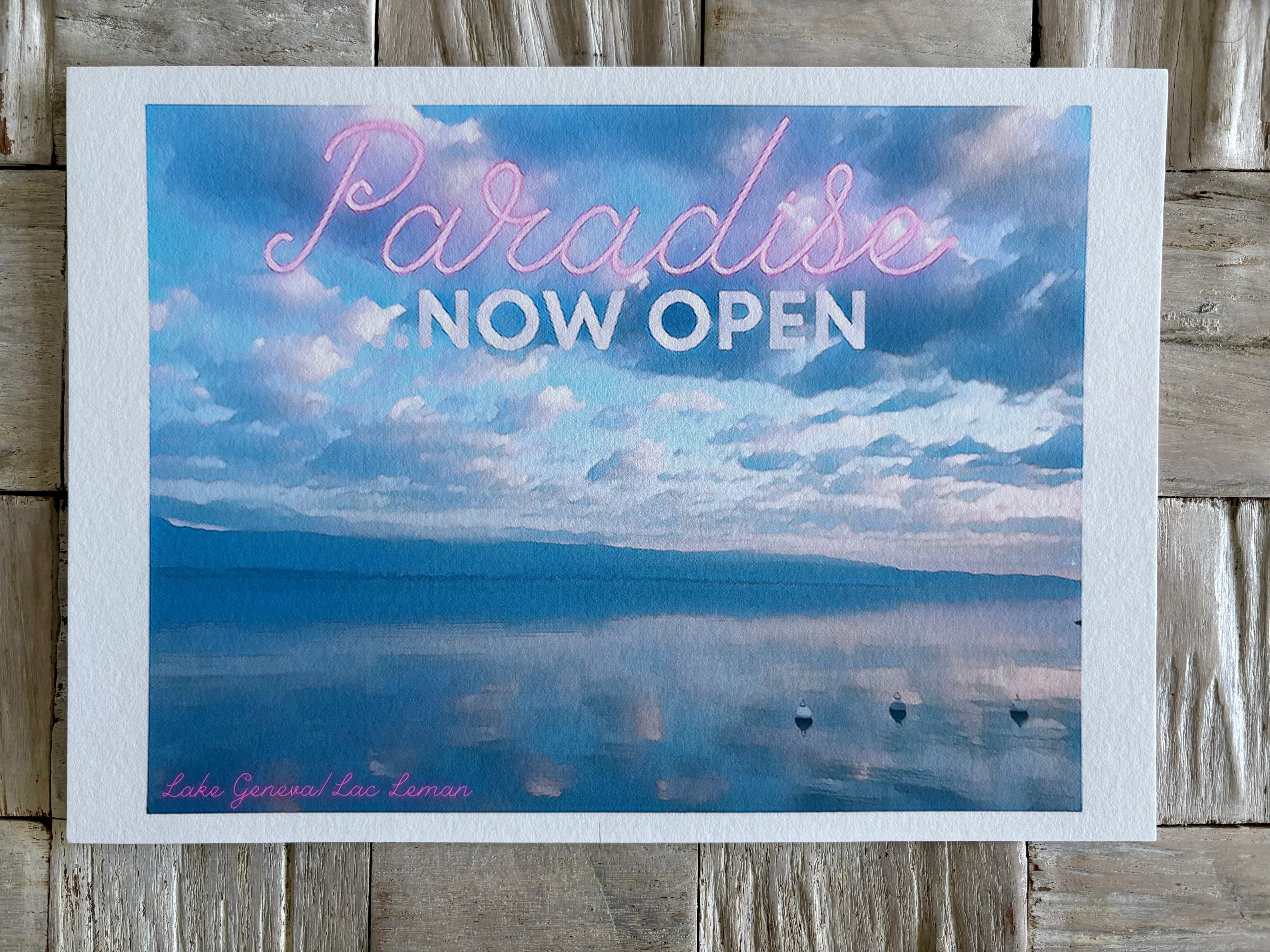 Cloudy Lake Geneva and mountains. Paradise now open...fine art giclée print