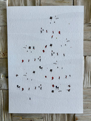 Skiers and snow covered mountains giclée wall decor. Multiple sizes available