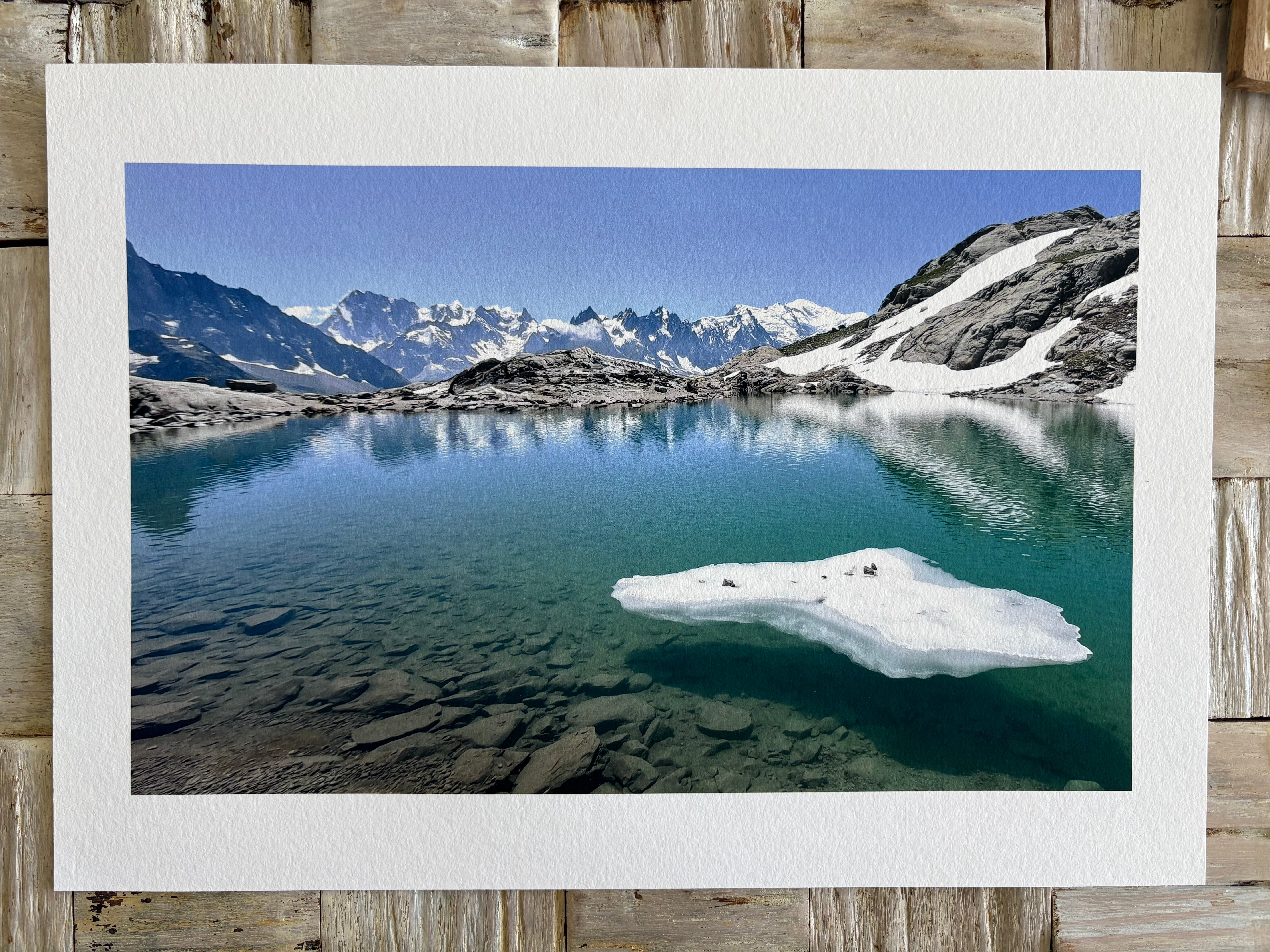Blue crystal clear French Alpine lake calming wall decor